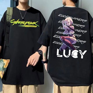 เสื้อยืด พิมพ์ลายการ์ตูนกราฟฟิค Cyberpunk Edgerunners Lucy ทรงหลวม ขนาดใหญ่ สไตล์พังก์ สตรีท สําหรับผู้ชาย และผู้หญ_12