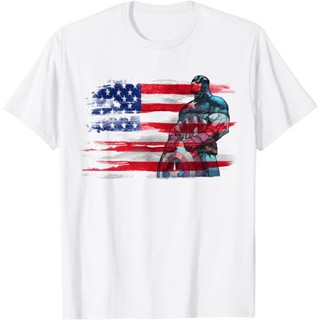 เสื้อคู่ เสื้อยืดลำลอง Marvel Captain America Stand To Honor RedWhiteBlue T-Shirt Avengers TeamFXy_11