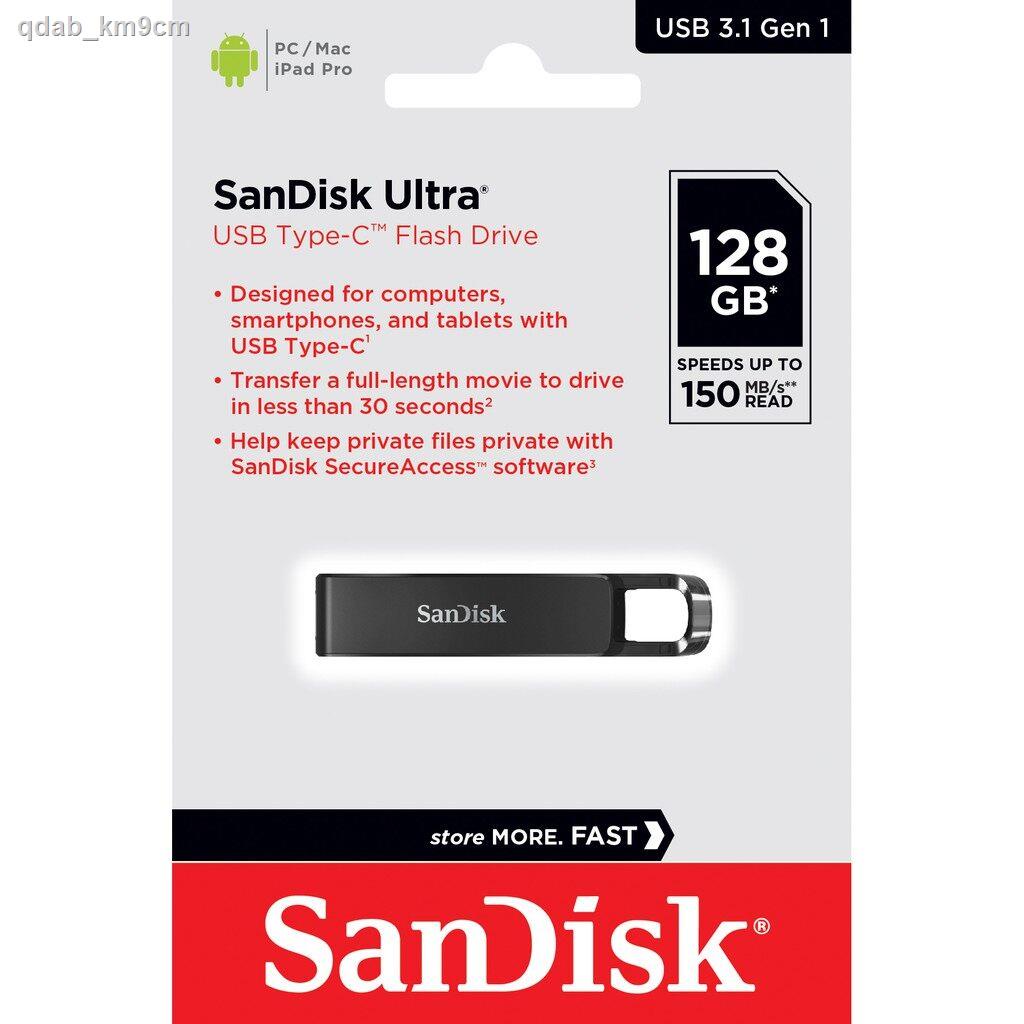 SANDISK แฟลชไดร์ฟ USB Type C 128GB Ultra FlashDrive [150MB/s](SDCZ460-128G)แฟลชไดร์ แฟรชไดร์ฟ ipadไอแพด samsung ไอโฟนiph