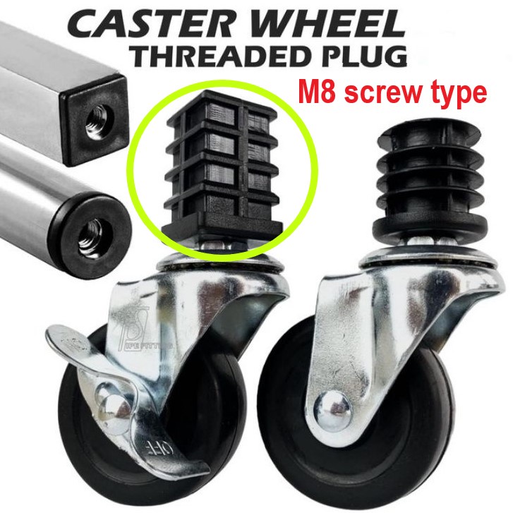 M8 พลาสติกเกลียวปรับ stopper/ล้อ Roller เฟอร์นิเจอร์ Caster รถเข็นหมุน Roda Perabot เกลียวปลั๊ก