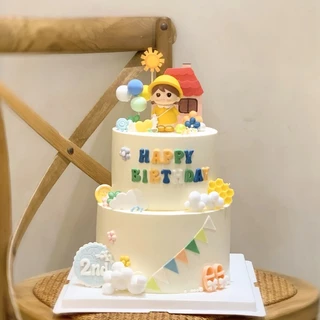 🔥พร้อมส่ง🔥 ตุ๊กตาแต่งเค้ก เด็กน้อยชุดเหลืองใส่หมวก CAKE ขนาดเล็กน่ารัก อุปกรณ์ตกแต่งเค้ก DD11