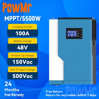 PowMr 5.5KW Pure Sine Wave Solar hybrid inverter 48V Built in MPPT 100A Solar controller 50/60Hz อินเวอร์เตอร์พลังงานแสงอาทิตย์ Support 48V Lifepo4 battery Max PV Input 500Vdc