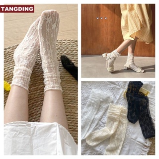 ราคา【COD Tangding】ถุงเท้าตาข่าย แบบบาง ลูกไม้ ลายดอกไม้ สไตล์เกาหลี สําหรับผู้หญิง