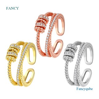 Fancy แหวนลูกปัดเพทาย คลายเครียด ปรับความวิตกกังวลได้ เครื่องประดับ สไตล์วินเทจ สําหรับผู้หญิง