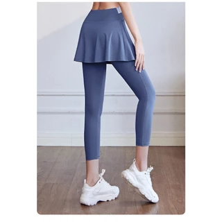 (YOGA-048) กางเกงกระโปรงออกกำลังกาย กางเกงโยคะฟิต เอวสูงเก็บหน้าทอง ผ้าใส่สบาย (ไม่มีกระเป๋า)