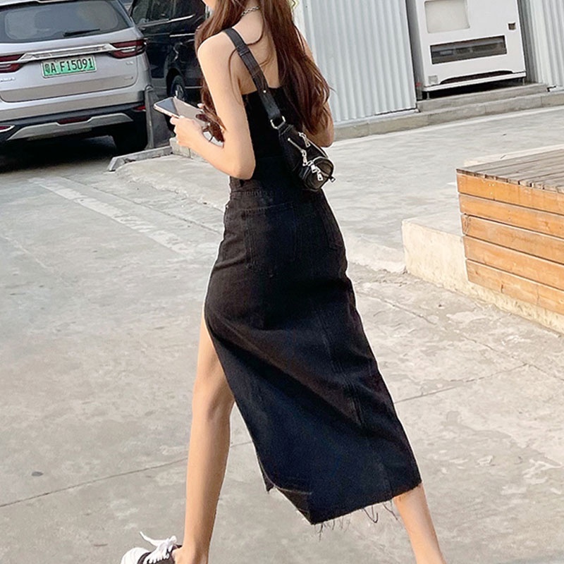 กระโปรงยีนส์  ส่งจากไทย ครบสี กระโปรงยาวทรงเอง ผ่าข้าง เอวสูง ผู้หญิง สีฟ้าอ่อน สีดำ - รูปที่ 7