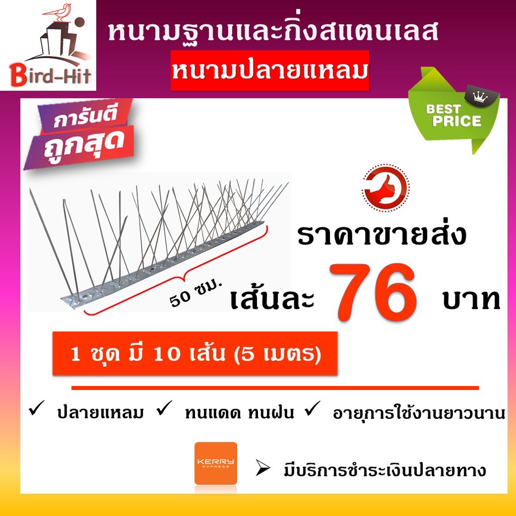 หนามกันนก​ ไล่นก​ ฐานและกิ่งสแตนเลส✔️ปลายแหลม✔️ จำนวน​ 10 เส้น (5 เมตร)