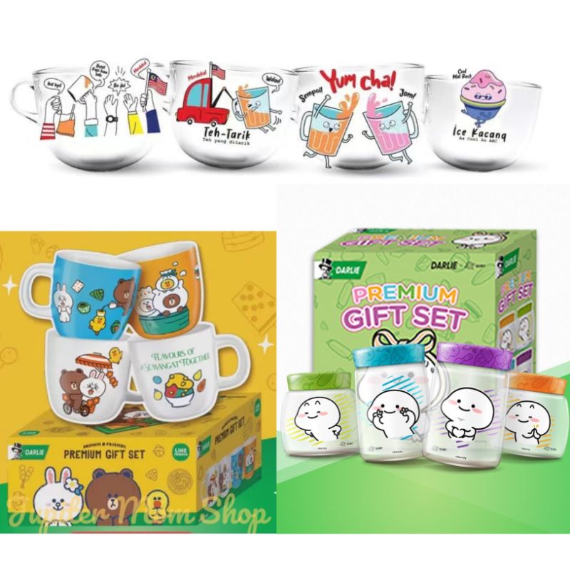 ชุดแก้วเซรามิก Darlie Line Friend/ Darlie Quby Jar Premium Set Container / แก้ว Colgate Merdeka - คร