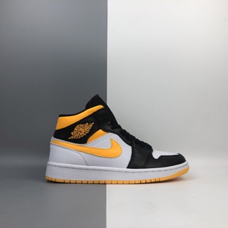 Odqs Air Jordan 1 Mid White/Laser Orange-Black รองเท้ากีฬา รองเท้าบาสเก็ตบอล