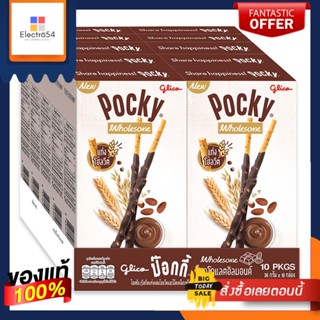 WholesomPocky บิสกิตแท่งรสช็อกโกแลตอัลมอนด์ป๊อกกี้โฮลซัม36 กรัมแพ็ค10 กล่องบิสกิตคุกกี้ Pocky และแครกเกอร์GlicoWholesom