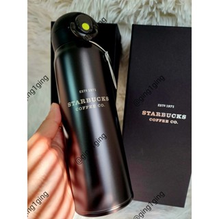 (ส่งฟรีEMS พร้อมส่งในไทย) Starbucks+Thermos 500ML แก้วสแตนเลสใบใหญ่สีดำ + กล่อง ด7 (ของแท้)