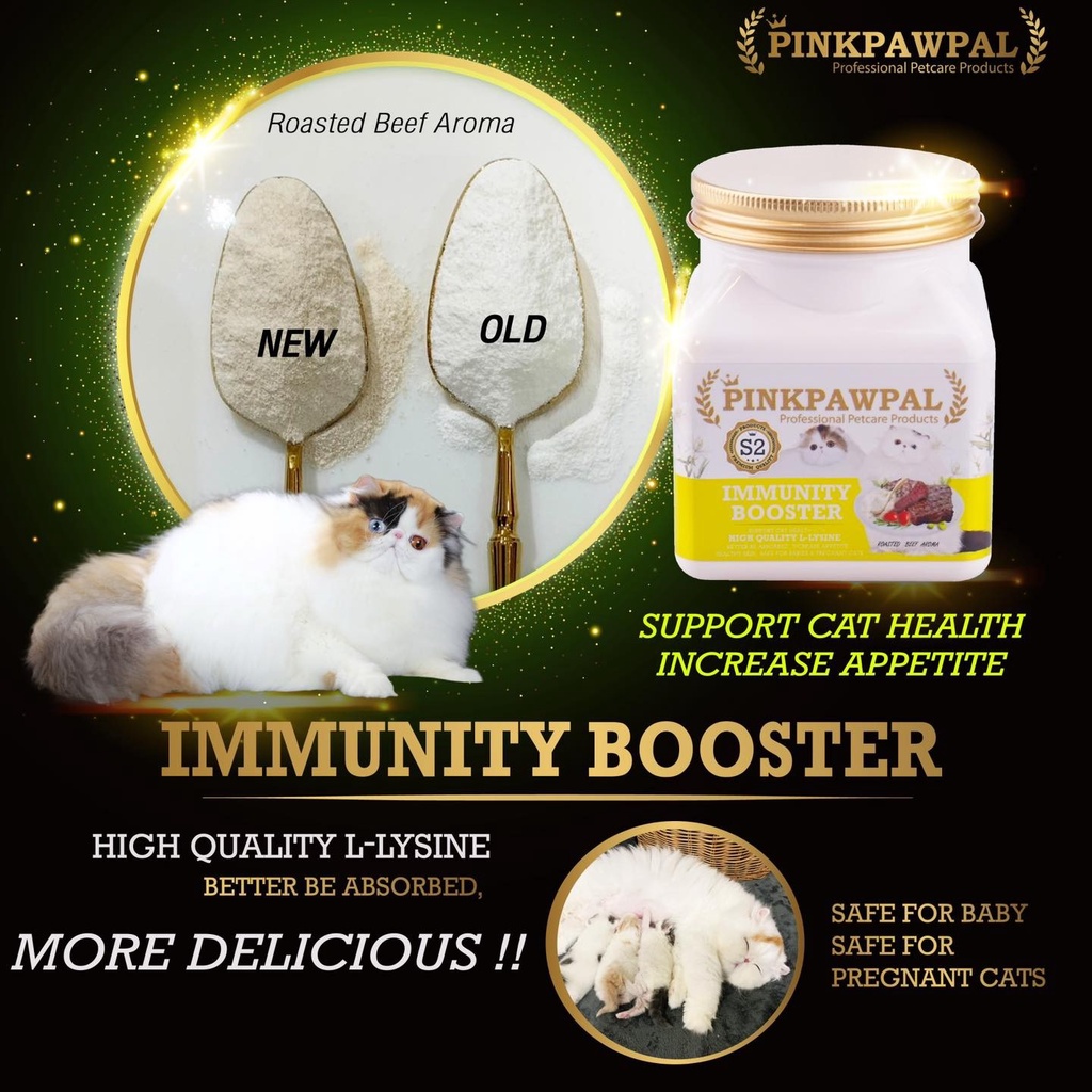 PinkPawPal - Immunity Booster ผงเสริมภูมิคุ้มกันรสเนื้ออบ ไลซีนเกรดพรีเมี่ยม 100g