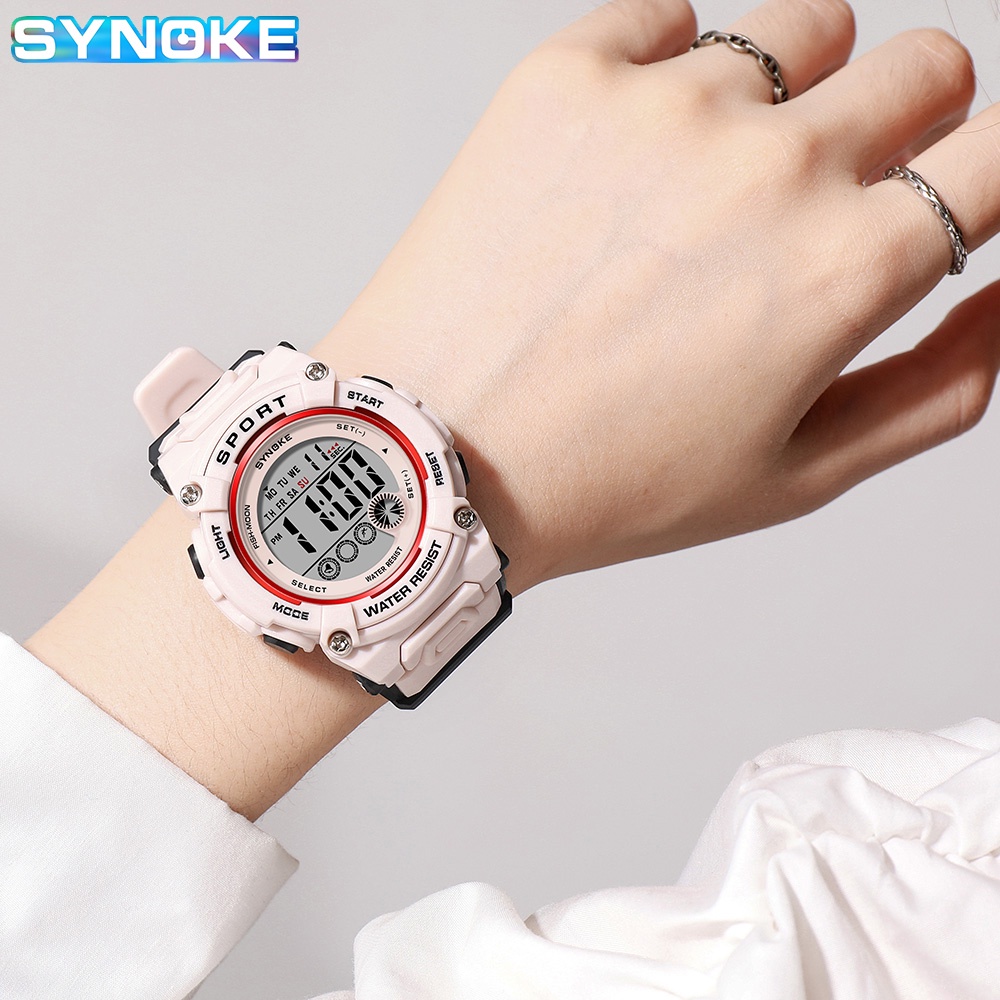 SYNOKE เด็กนาฬิกากันน้ำส่องสว่างดิจิตอลลำลองอิเล็กทรอนิกส์ชายหญิงกีฬานาฬิกา