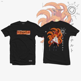 ✔▬เสื้ออนิเมะ - นารูโตะ - Kurama ผู้ชายขนาดใหญ่พิเศษ (S-5XL) เสื้อยืดผ้าฝ้ายสีดำพิมพ์ลาย lucky