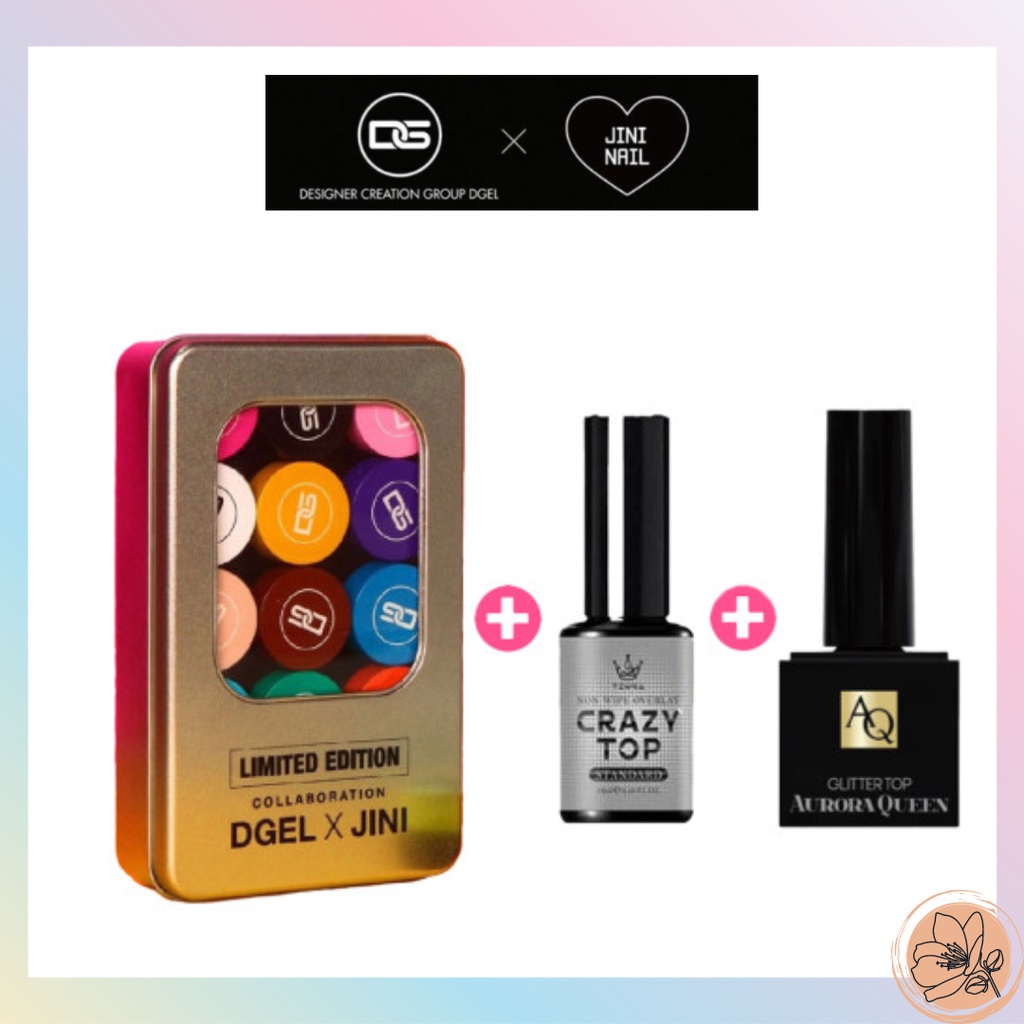 DGEL x Jini Painting 15 Color Set + Crazy Standard Top Gel + Glitter Top Gel