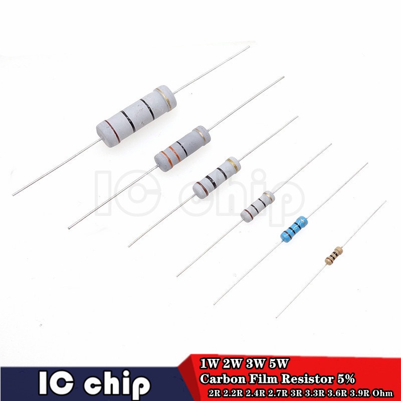 1 แพ็คเกจ 1W 2W 3W 5W 1/4W ตัวต้านทานฟิล์มคาร์บอน 5% 2R 2.2R 2.4R 2.7R 3R 3.3R 3.6R 3.9R Ohm