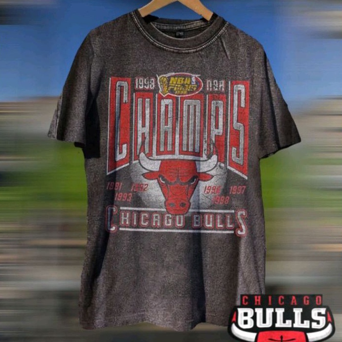 Chicago Bulls Champions Basketball Vintage Wash เสื้อยืด/โลโก้ Kaos Chicago Bulls 3 Fight Champ NBA 