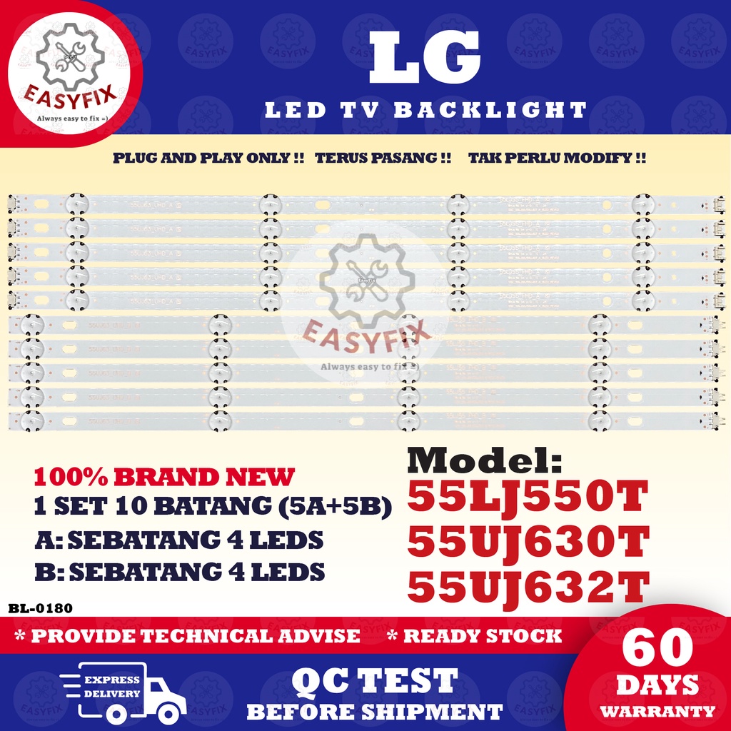 / 55UJ632T 55UJ630T 55LJ550T LG 55 INCH LED TV BACKLIGHT (โคมไฟทีวี) 55LJ550 55UJ630 55UJ632 Mla9 / 