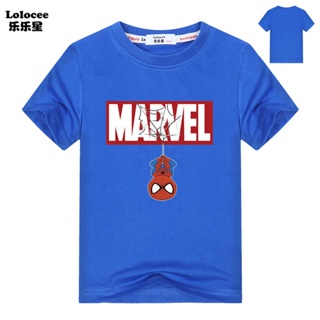 เสื้อยืดผ้าฝ้ายแขนสั้นพิมพ์ลาย Marvel Spiderman ทรงหลวมสําหรับผู้ชาย_02