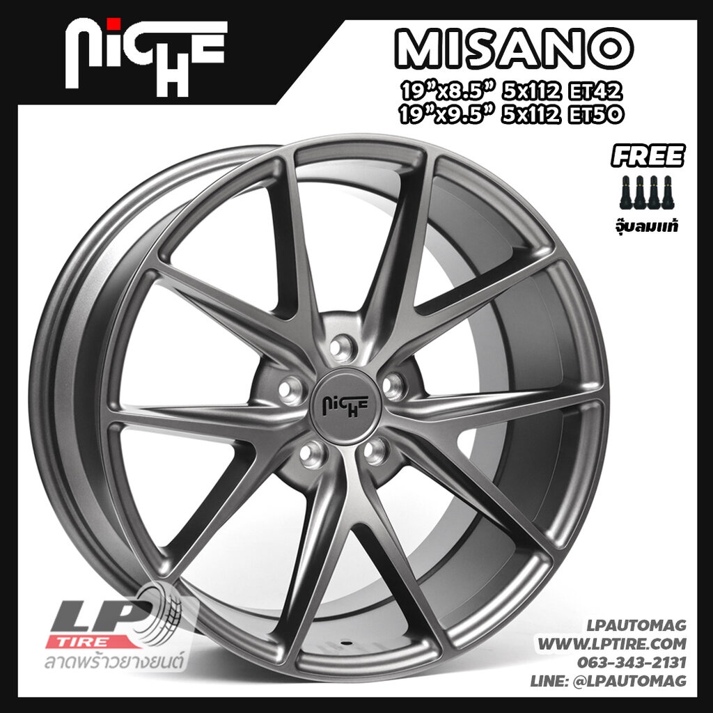[ส่งฟรี] ล้อแม็ก NICHE แท้ รุ่น MISANO ขอบ19" 5รู112 สีAnthracite หน้า8.5" หลัง9.5" Road Wheels จาก USA จำนวน 4 วง