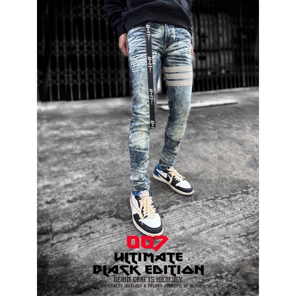 กางเกงยีนส์ฟอกคาดแถบหนัง Hold'em Denim style