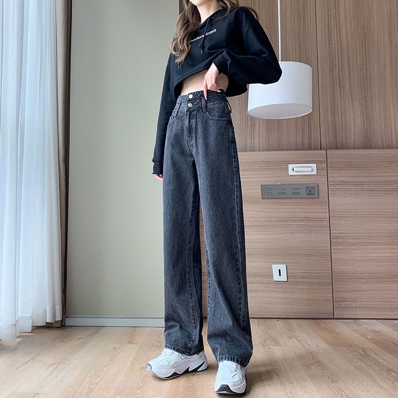 พร้อมส่งร้านไทย  กางเกงยีนส์ขายาว  กางเกงยีนส์เเฟชั่น  แฟชั่นกางเกงยีนส์  เอวสูงขากว้าง - รูปที่ 7