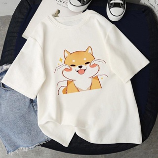 ☁☏Shiba Inu Emoji พิมพ์แขนสั้นเสื้อยืดอินเทรนด์น่ารัก Unisex