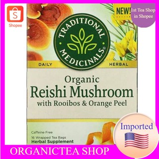 Traditional Medicinals, Organic Reishi Mushroom with Rooibos &amp; Orange Peel,Caffeine Free,16 WrappedTea Bags💚พร้อมส่ง💜