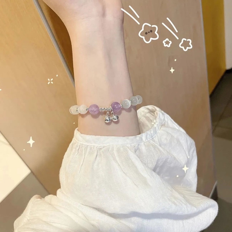 A HELLO GIRL สร้อยข้อมือ จี้กระดิ่งมูนสโตน ตาแมว ประดับคริสตัลเทียม ขนาดเล็ก เหมาะกับของขวัญ สําหรับผู้หญิง