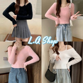 L.A Shop พร้อมส่ง เสื้อเปิดไหล่ไหมพรม ขนมุ้งมิ้ง สีพาสเทลน่ารักคิ้วมาก "98128"