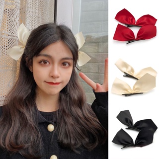 【AG】1 Pair Women Girl Hair Clip Solid Color Bow Fringe Fixation Side Hair Pin Barrette for Daily Life