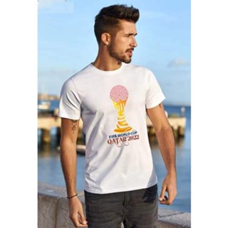 Fifa2022 เสื้อยืดลําลอง แขนสั้น คอกลม พิมพ์ลาย World Cup Qatar สีขาว โอเวอร์ไซซ์ สําหรับผู้หญิง และผู้ชาย