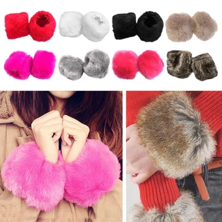 in สต็อกBLOOMZO Warm Furry สายรัดข้อมือ Windproof สําหรับเสื้อขนสัตว์และแจ็คเก็ต Oversleeve ข้อมือ Furry ข้อมือ