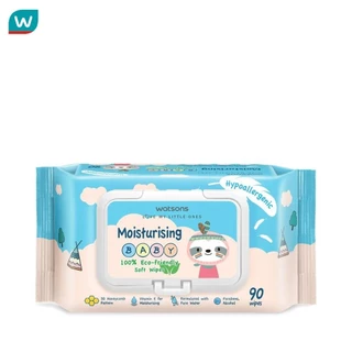 Watsons วัตสัน มอยซ์เจอไรซิ่ง เบบี้ 100 อีโค่-เฟรนด์ลี่ ซอฟท์ ไวพ์ 90แผ่น.