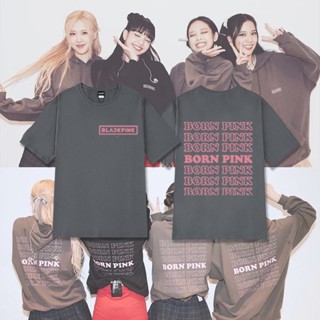 เสื้อยืดแขนสั้นลําลอง ผ้าฝ้าย ทรงหลวม พิมพ์ลาย KPOP BLACKPINK BORN PINK World Tour JISOO JENNIE ROSÉ LISA สไตล์เกาหลี