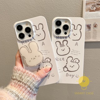 For เคสไอโฟน 14 Pro Max [Hard Film Print Rabbit with Pop Stand] เคส Phone Case For iPhone 14 Pro Max Plus 13 12 11 For เคสไอโฟน11 Ins Korean Style Retro Classic Couple Shockproof Protective TPU Cover Shell