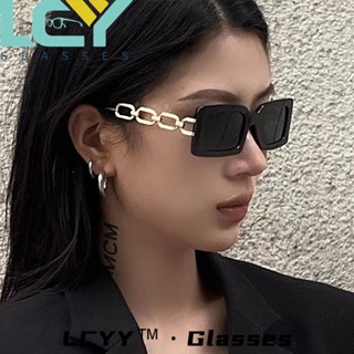 Lcyy2023 ใหม่ แว่นตากันแดดแฟชั่น ทรงสี่เหลี่ยม ขนาดเล็ก สไตล์ยุโรป และอเมริกา พร้อมสายโซ่คล้อง