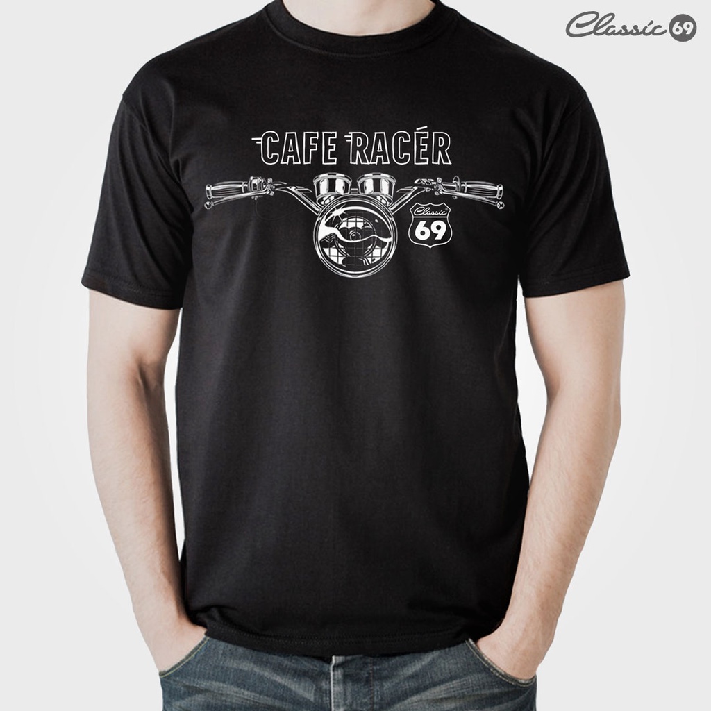 69A038 | คลาสสิค 69 | เสื้อยืด Cafe Racer | สีดํา สีดํา สีดํา