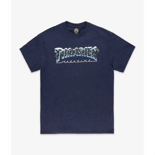 T-Shirtเสื้อยืด พิมพ์ลาย THRASHER สีดํากรมท่า S-5XL