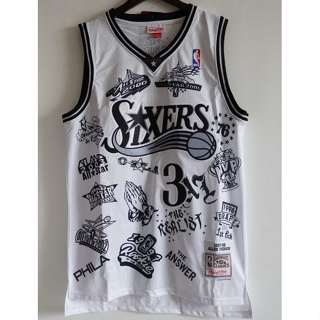 ขายดี Philadelphia 76ers รองเท้า สําหรับผู้ชาย #3 เสื้อกีฬาบาสเก็ตบอล ปักลายโลโก้ Allen lverson สีขาว IBaelh30BHmgaj33