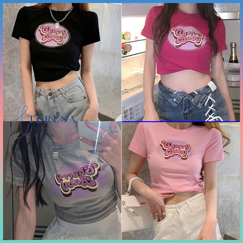 เสื้อยืดสาวหวาน น่ารัก โทนสีสวยตามสไตล์วัยรุ่น เสื้อครอปรัดรูป เสื้อครอปเเฟชั่น