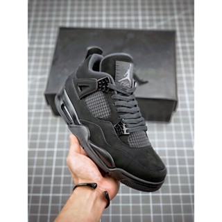 Jenz New Air Jordan 4 Retro " Black Cat "AJ4 Black Knight / Black Cat รองเท้าผ้าใบลําลอง สําหรับผู้ชาย ผู้หญิง เหมาะกับการเล่นบาสเก็ตบอล CU1110-010