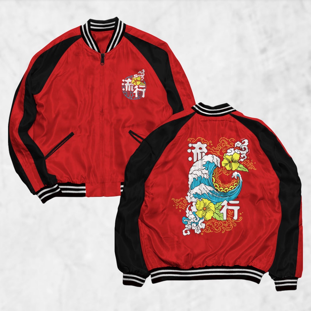 HIPNOP Sukajan Nami Jacket สกรีนลายแจ็คเก็ตผู้ชายและผู้หญิง Distro Unisex Japan Premium Original