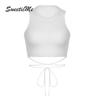 Sweeticme ใหม่ เสื้อกั๊กแขนกุดลําลอง ผ้าถัก สีพื้น แฟชั่นสําหรับสตรี 2022