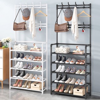 [ส่งฟรี] ราวแขวนผ้าพร้อมชั้นวาง ชั้นวางรองเท้า ราวแขวนผ้า  coat rack with shoe rack 4 ชั้น 5 ชั้น ประหยัดพื้นที่ SPD