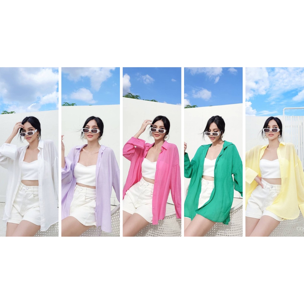 Cottoncandy New Hyuna korea shirt เสื้อเชิ๊ตผ้าดีมากๆคร่า ทรงสวย oversizeใส่สบาย T-Shirtnista (CT6E)