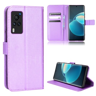 เคสโทรศัพท์หนัง PU ฝาพับ พร้อมช่องใส่บัตร และขาตั้ง สําหรับ VIVO X60 Pro X70 X80 X90 Pro Plus 5G