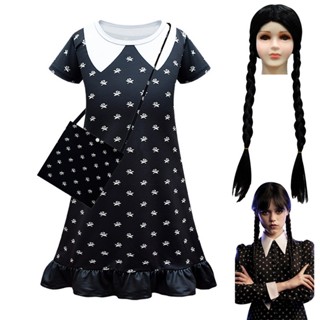 ชุดเดรสคอสเพลย์ อนิเมะ Wednesday Addams Cosplay Dress สีดํา สไตล์วินเทจ สําหรับผู้หญิง