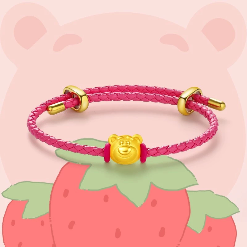 จี้ลูกปัดหมีสตรอเบอร์รี่ สีทอง อุปกรณ์ทำสร้อยข้อมือ thumbnail 3