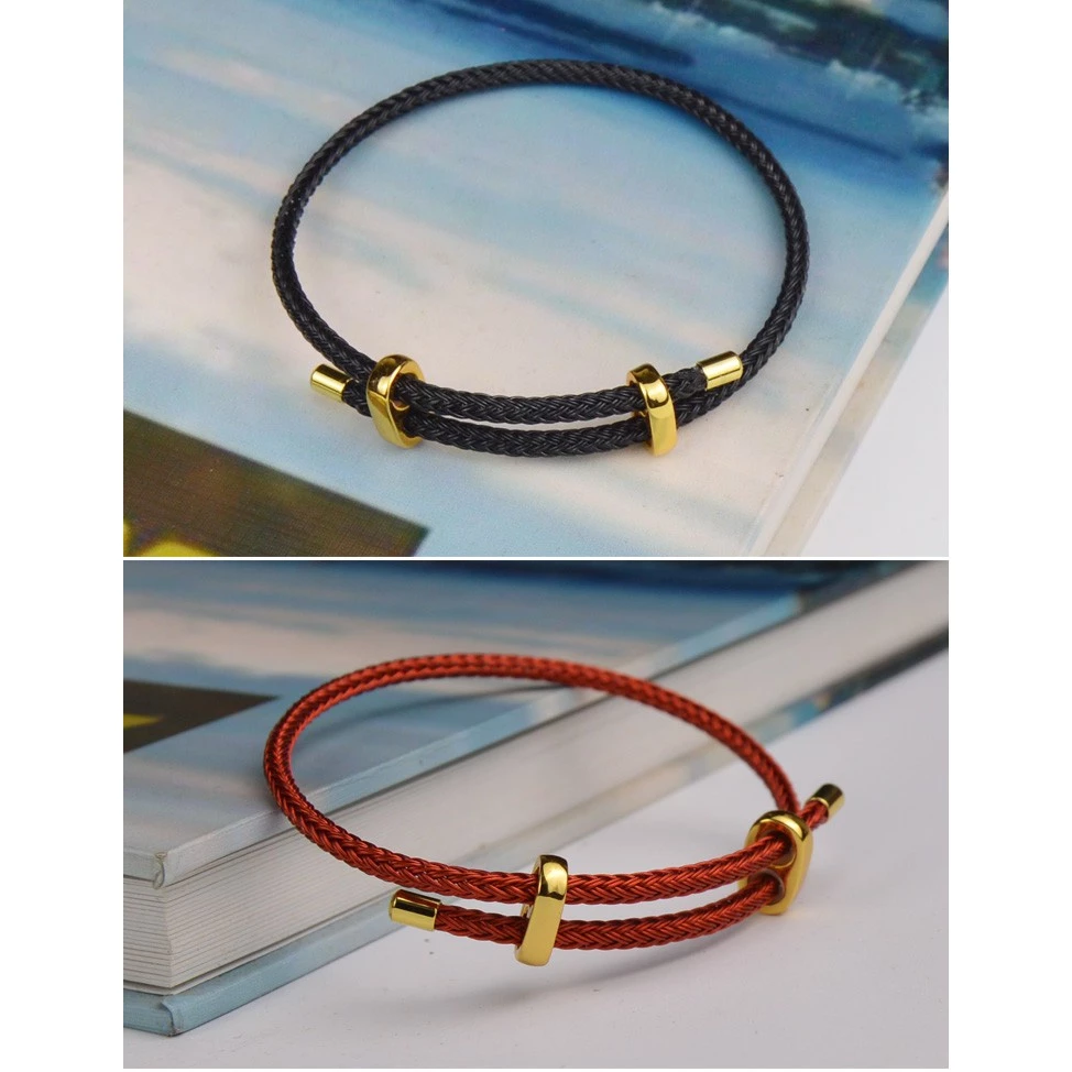 สร้อยข้อมือเชือกลูกปัดเหล็กสีทอง สไตล์เวียดนามปรับได้ thumbnail 7